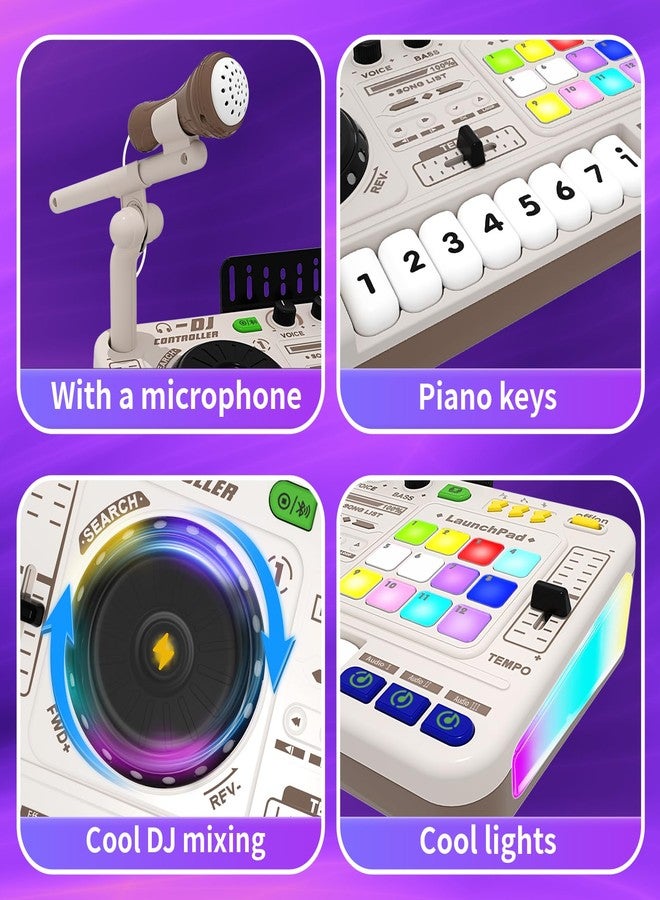 LZZAPJ Kids DJ Mixer Board Controller Toy Set with Turntable, Piano Keys, Microphone & Bluetooth - Musical Instrument Toy for Toddlers 3 4 5 6 7 8 Year Old Boys & Girls - Birthday (White) - Image 2