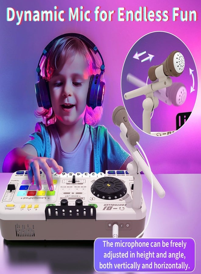 LZZAPJ Kids DJ Mixer Board Controller Toy Set with Turntable, Piano Keys, Microphone & Bluetooth - Musical Instrument Toy for Toddlers 3 4 5 6 7 8 Year Old Boys & Girls - Birthday (White) - Image 4