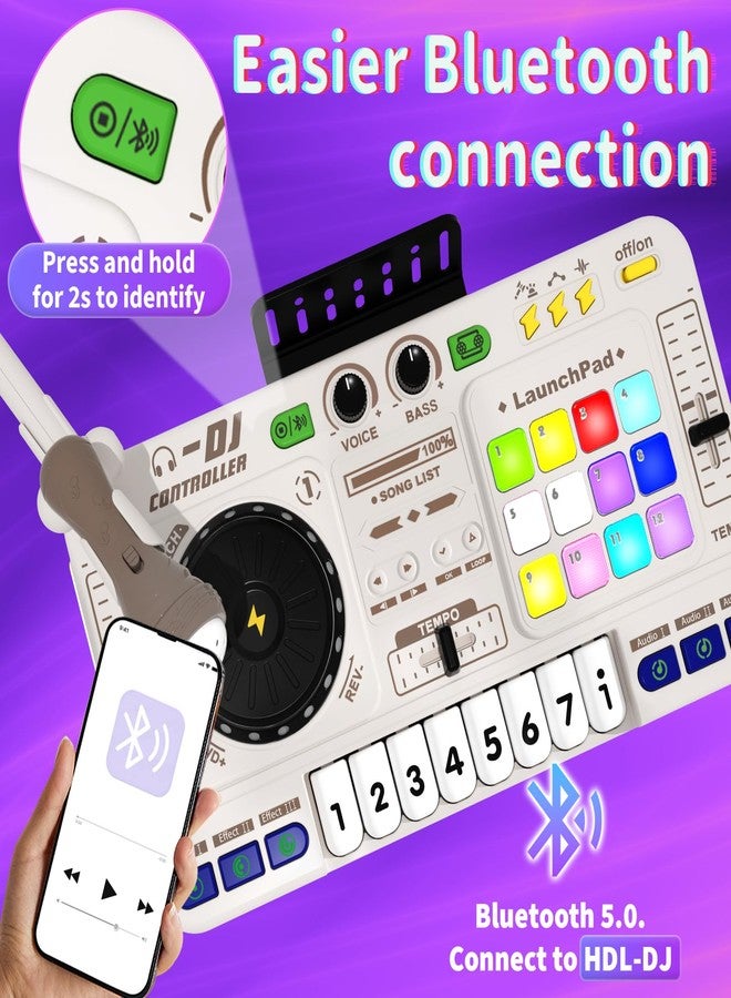 LZZAPJ Kids DJ Mixer Board Controller Toy Set with Turntable, Piano Keys, Microphone & Bluetooth - Musical Instrument Toy for Toddlers 3 4 5 6 7 8 Year Old Boys & Girls - Birthday (White) - Image 3