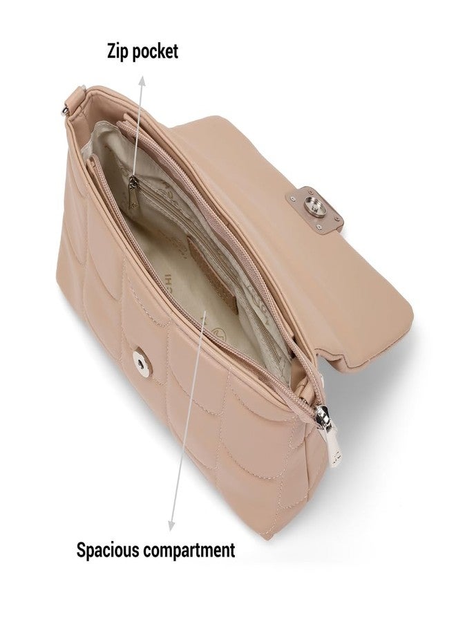 Mochi Women Khaki Casual Pu Soft Body Zipper Closure Quilted Sling Bag With 3 Pocket And Compartments (66-690) - Image 5