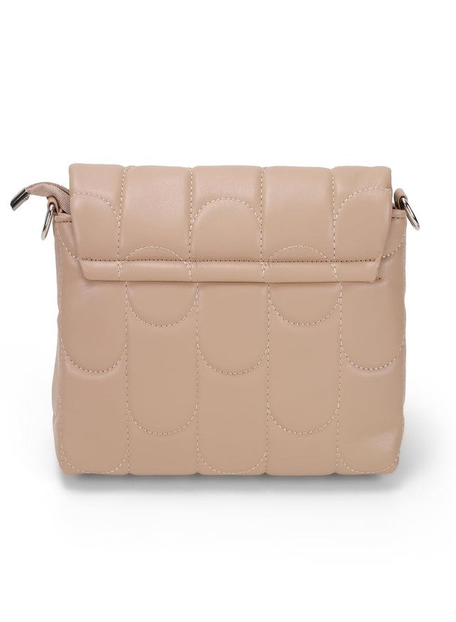 Mochi Women Khaki Casual Pu Soft Body Zipper Closure Quilted Sling Bag With 3 Pocket And Compartments (66-690) - Image 4