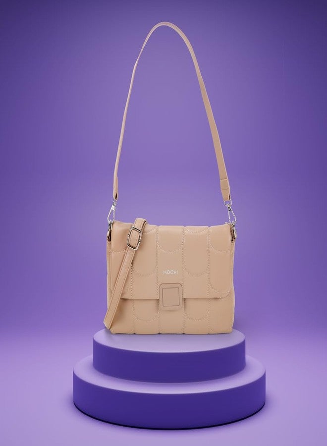 Mochi Women Khaki Casual Pu Soft Body Zipper Closure Quilted Sling Bag With 3 Pocket And Compartments (66-690) - Image 2