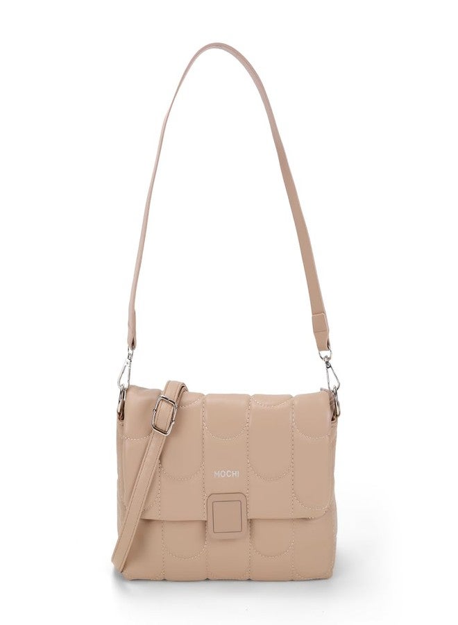 Mochi Women Khaki Casual Pu Soft Body Zipper Closure Quilted Sling Bag With 3 Pocket And Compartments (66-690) - Image 1