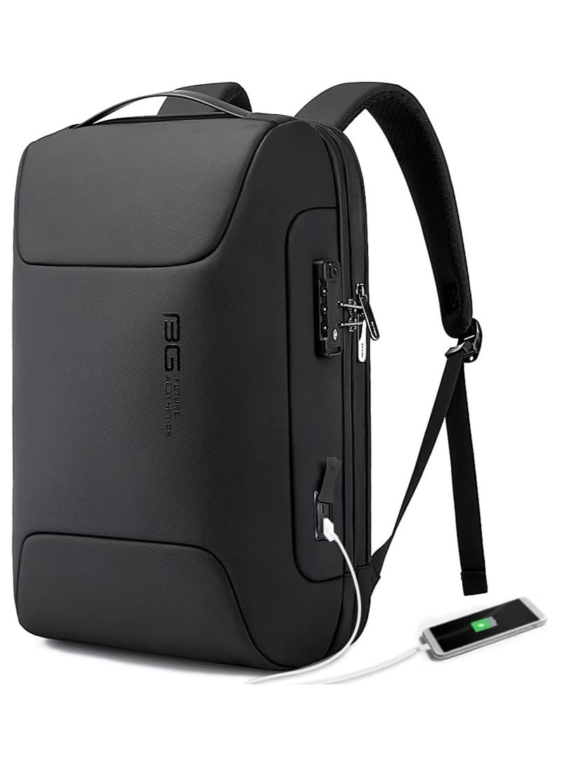 BANGE BANGE Anti Theft Backpack with USB charging Port,Lightweight Business Backpack for Men and Women  Black(two pocket for work)  - Image 1