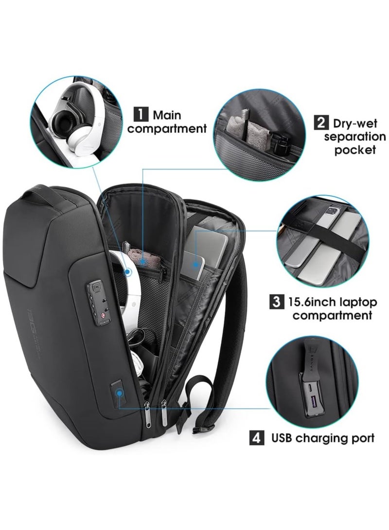 BANGE BANGE Anti Theft Backpack with USB charging Port,Lightweight Business Backpack for Men and Women  Black(two pocket for work)  - Image 3