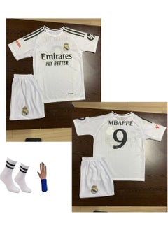 Kylian Mbappe 24/25 Season Real+Madrid Kids Jersey 4-piece set Socks+Wristband YIN556