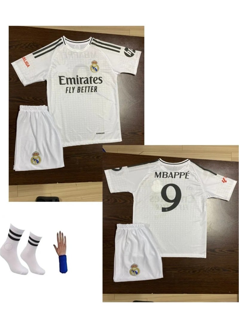 Sidas - Kylian Mbappe 24/25 Season Real+Madrid Kids Jersey 4-piece set Socks+Wristband YIN556 - Image 1