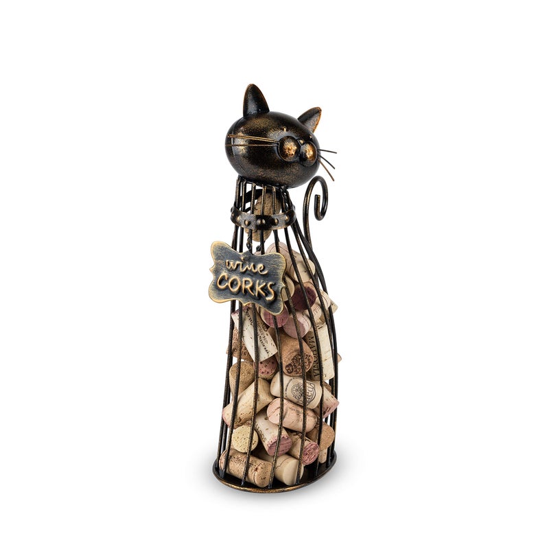 True True Cat Wine Cork Holder Decorative Wine Cork Storage and Decor Set of 1 Metal with Rustic Bronze Finish Holds 50 Wine Corks 