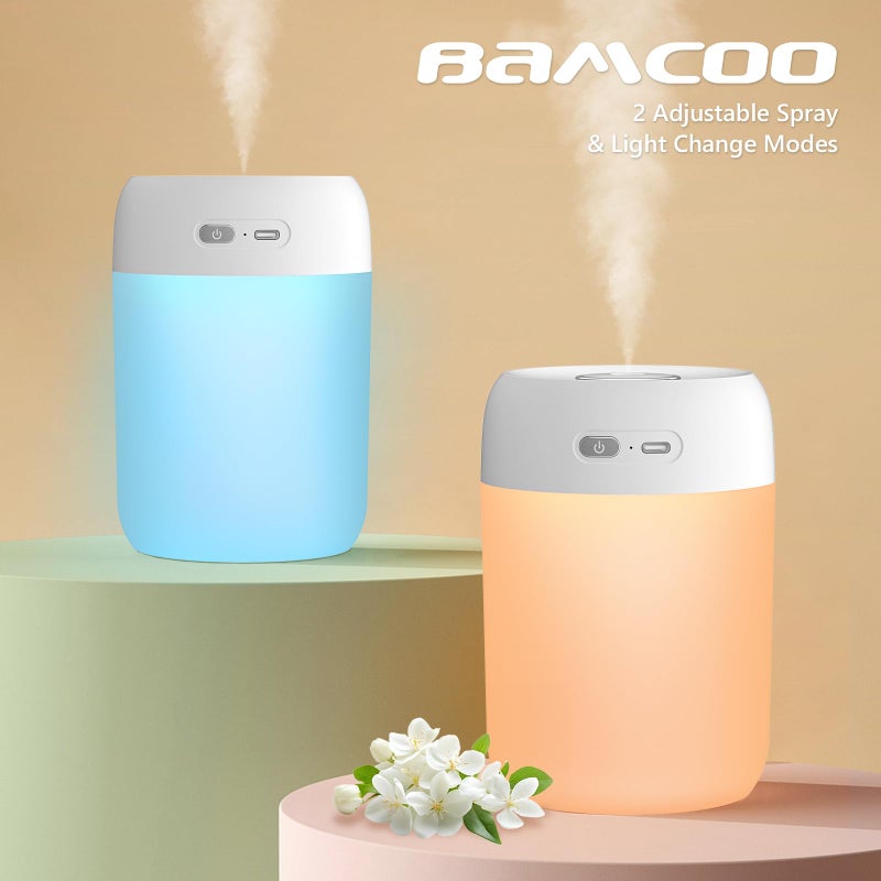 BAMCOO Portable Small Humidifier, 650ml Colorful Mini Humidifier for Bedroom, Office Desktop, Baby Room, Plants, Cool Mist Humidifiers(White) - Image 4