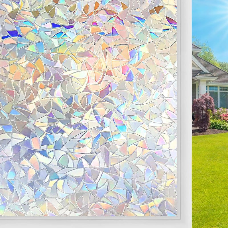 DARUITE Window Film, 3D Rainbow Window Film, Opaque Window Film, Colourful Window Film, Self-Adhesive, UV Resistance, Suitable for Kitchen, Living Room, Office (44.3 x 200 cm) - Image 1