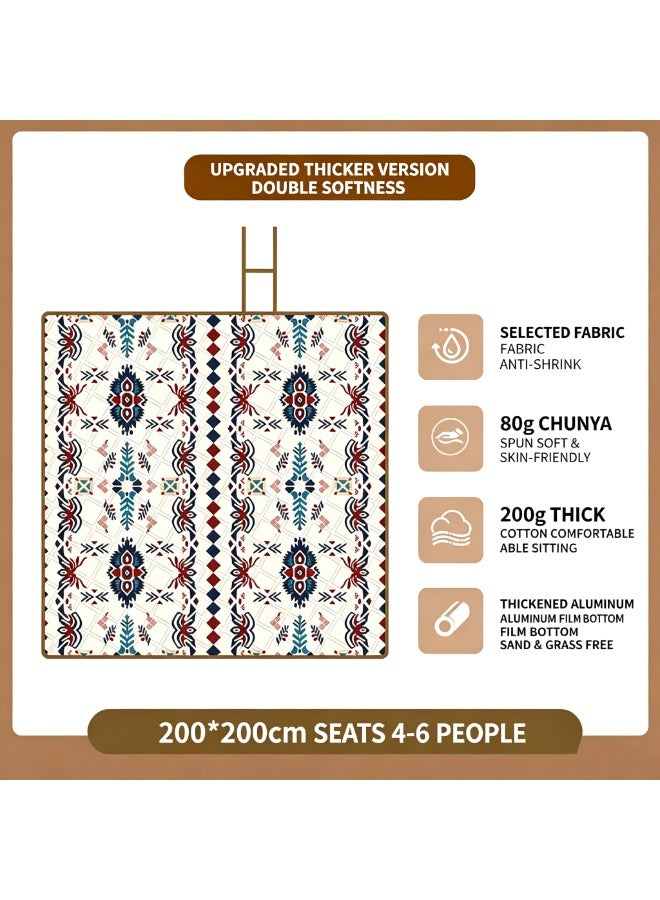 Extra Large Picnic Blanket 200x200cm, Waterproof 6-Layer Composite with Carrying Handle, Bohemian Aztec Pattern for Beach Camping Park - Image 5