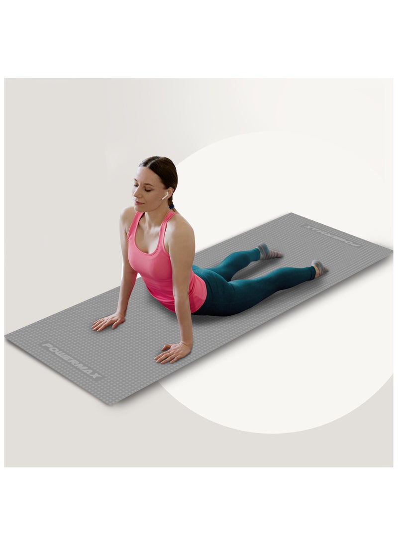 PowerMax Fitness 4mm Thick Premium Exercise Grey Color Yoga Mat, Ultra-Dense Cushioning for Support and Stability in Yoga, Eco-Friendly Non-Slip Yoga Mat for Gym and Any General Fitness  - Image 2