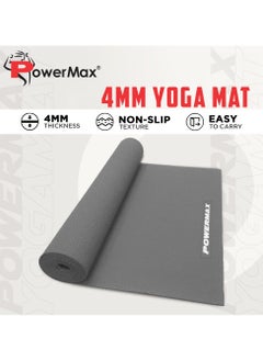 PowerMax Fitness 4mm Thick Premium Exercise Grey Color Yoga Mat, Ultra-Dense Cushioning for Support and Stability in Yoga, Eco-Friendly Non-Slip Yoga Mat for Gym and Any General Fitness  - Image 3