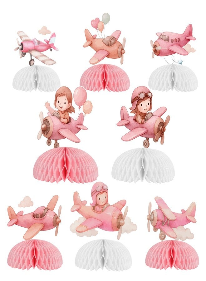 Funmemoir Vintage Airplane Party Decorations Girl - 8PCS Airplane Honeycomb Centerpieces, Pilot Aviation Themed Table Decor for Pink Plane Themed Baby Shower Birthday Party - Image 1