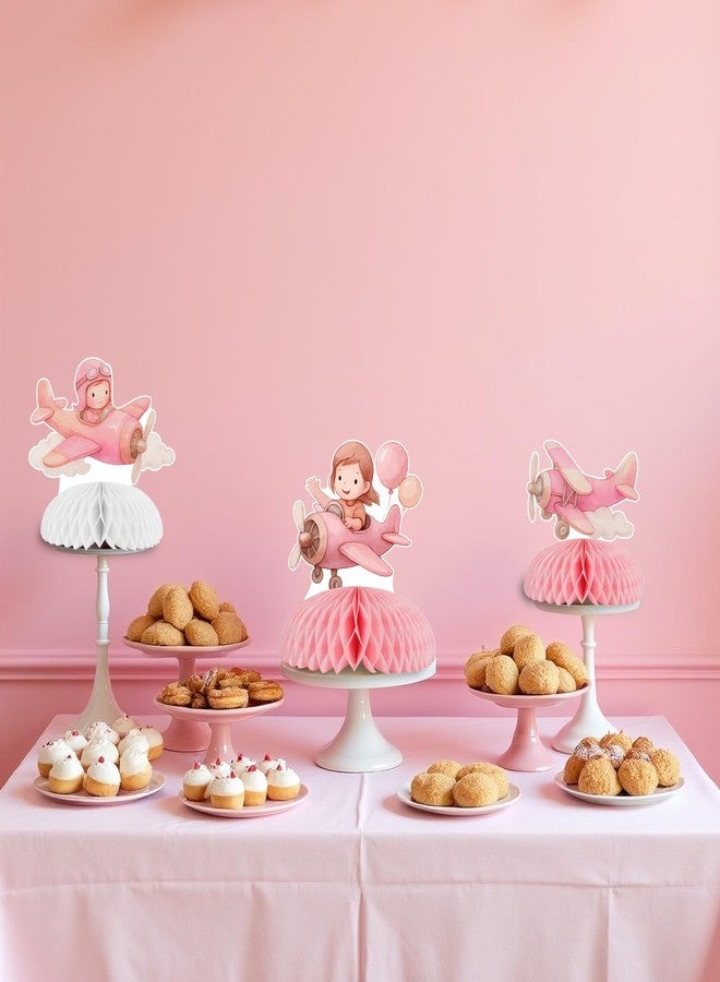Funmemoir Vintage Airplane Party Decorations Girl - 8PCS Airplane Honeycomb Centerpieces, Pilot Aviation Themed Table Decor for Pink Plane Themed Baby Shower Birthday Party - Image 3