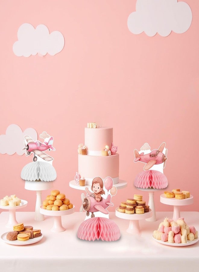 Funmemoir Vintage Airplane Party Decorations Girl - 8PCS Airplane Honeycomb Centerpieces, Pilot Aviation Themed Table Decor for Pink Plane Themed Baby Shower Birthday Party - Image 2