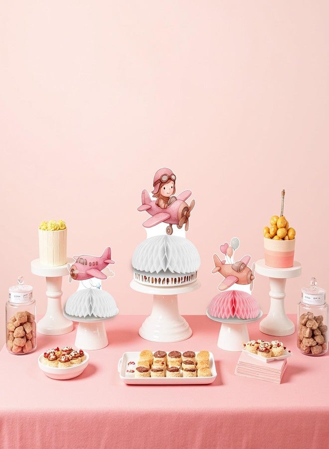 Funmemoir Vintage Airplane Party Decorations Girl - 8PCS Airplane Honeycomb Centerpieces, Pilot Aviation Themed Table Decor for Pink Plane Themed Baby Shower Birthday Party - Image 4