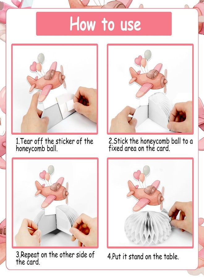 Funmemoir Vintage Airplane Party Decorations Girl - 8PCS Airplane Honeycomb Centerpieces, Pilot Aviation Themed Table Decor for Pink Plane Themed Baby Shower Birthday Party - Image 5