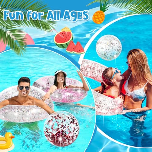 ShinyRelief 6 Pcs Pool Floats with Beach Balls 35'' Inflatable Transparent Glitters Pool Floats Tube Glitter Beach Balls Summer Beach Pool Tubes Floaties Rings Party Toys for Kids Adults Toddlers - Image 4