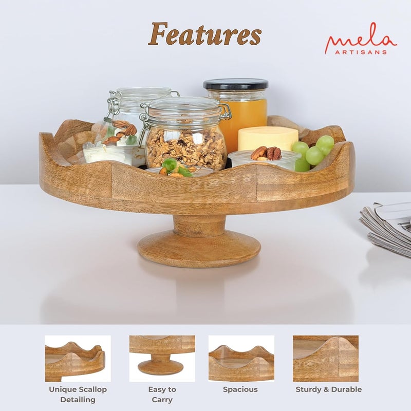 Mela Artisans Wooden Multipurpose Cake Stand Table Centerpiece Decorative Riser Cake Stand Snack Tray Dessert Display Candle Holder Jewelry Dish Farmhouse Kitchen  Living Room Dcor 12x4 - Image 3