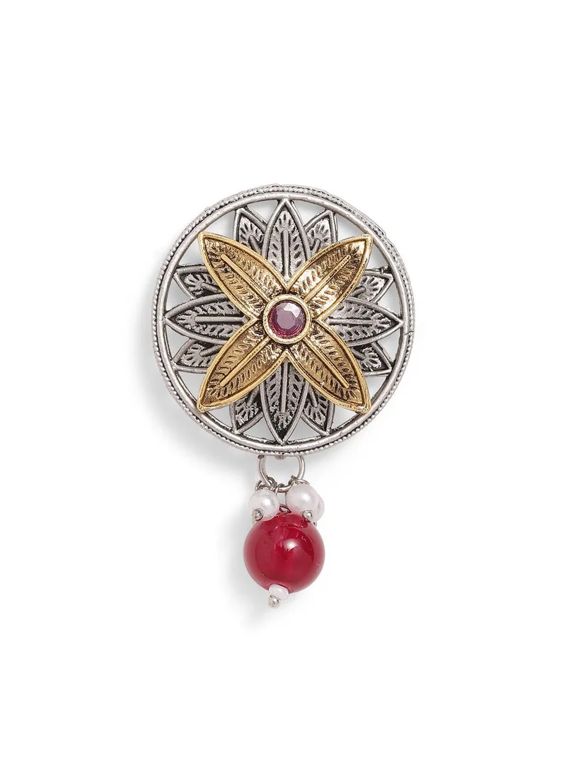 Ishin  Maroon Colour Metallic Grey Plated Beads Stud Earring for Women | Best Price UAE