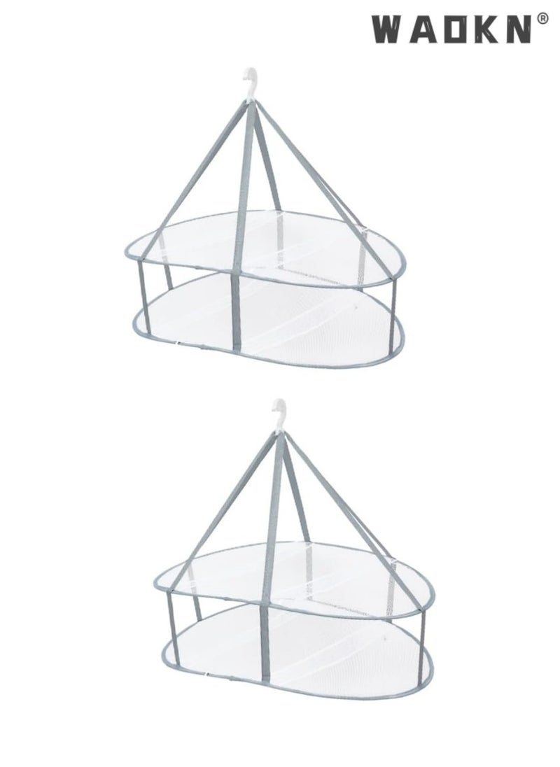 WAOKN - 2 Pcs Folding Hanging Dryer for Sweater, Delicates, Swimsuit, T-Shirt - Windproof Design of 2-Tier Mesh Drying Surface with Fixing Band - Sturdy - Image 1