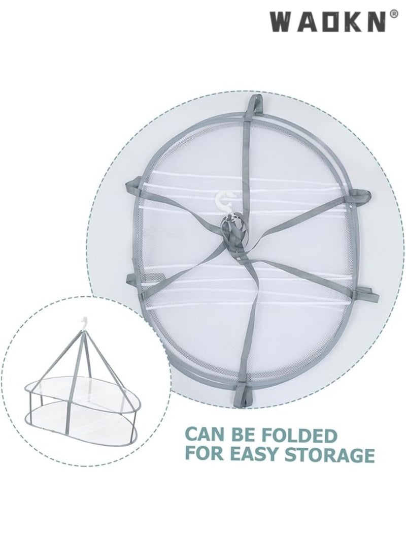 WAOKN - 2 Pcs Folding Hanging Dryer for Sweater, Delicates, Swimsuit, T-Shirt - Windproof Design of 2-Tier Mesh Drying Surface with Fixing Band - Sturdy - Image 1
