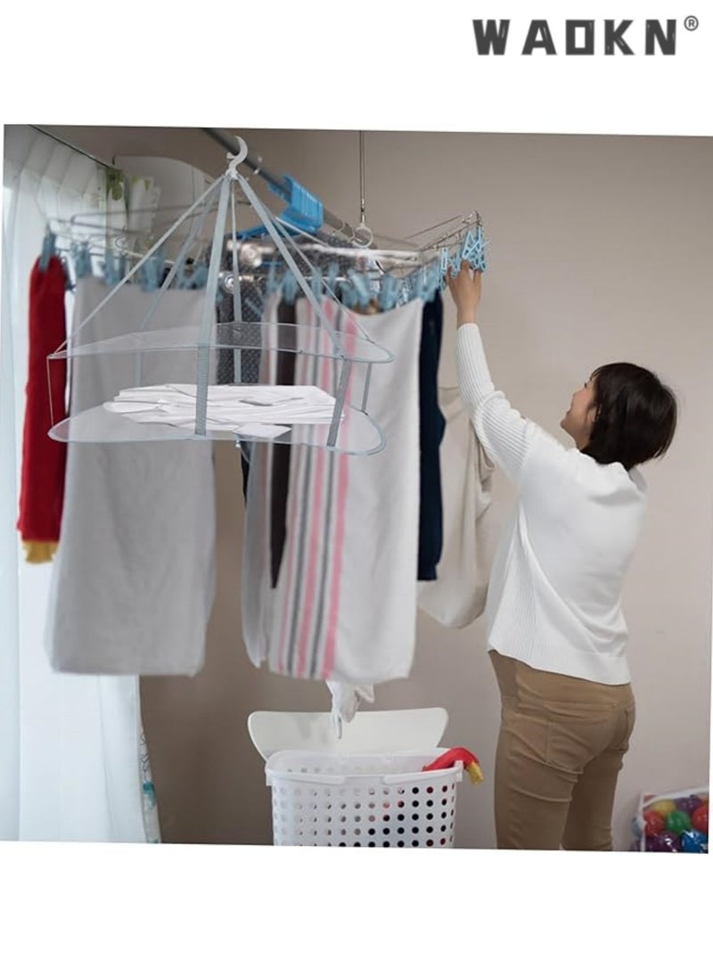 WAOKN - 2 Pcs Folding Hanging Dryer for Sweater, Delicates, Swimsuit, T-Shirt - Windproof Design of 2-Tier Mesh Drying Surface with Fixing Band - Sturdy - Image 1