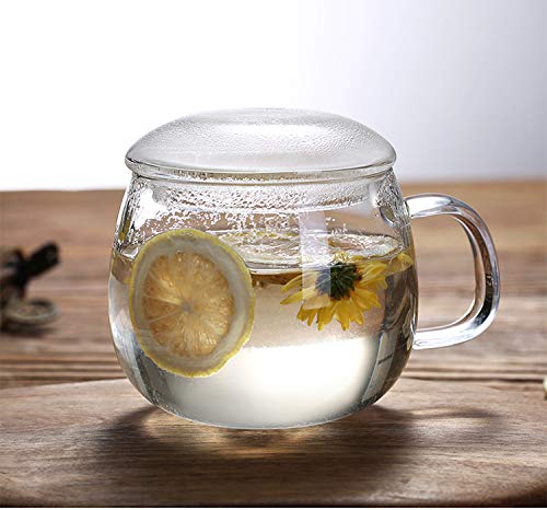 BEING CART BEING CART 13 Ounce Tea Cups Kits Loose TeaLeaf Brewing System Thickened Glass Cups with Tea Infuser Basket and Lid Simple Filtration Teacups Great for Family Daily C Shape Lid  - Image 2