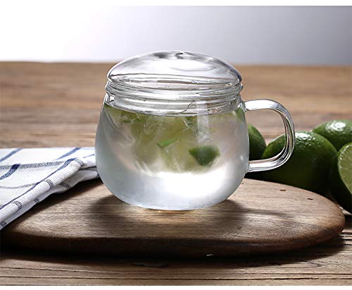 BEING CART BEING CART 13 Ounce Tea Cups Kits Loose TeaLeaf Brewing System Thickened Glass Cups with Tea Infuser Basket and Lid Simple Filtration Teacups Great for Family Daily C Shape Lid  - Image 3