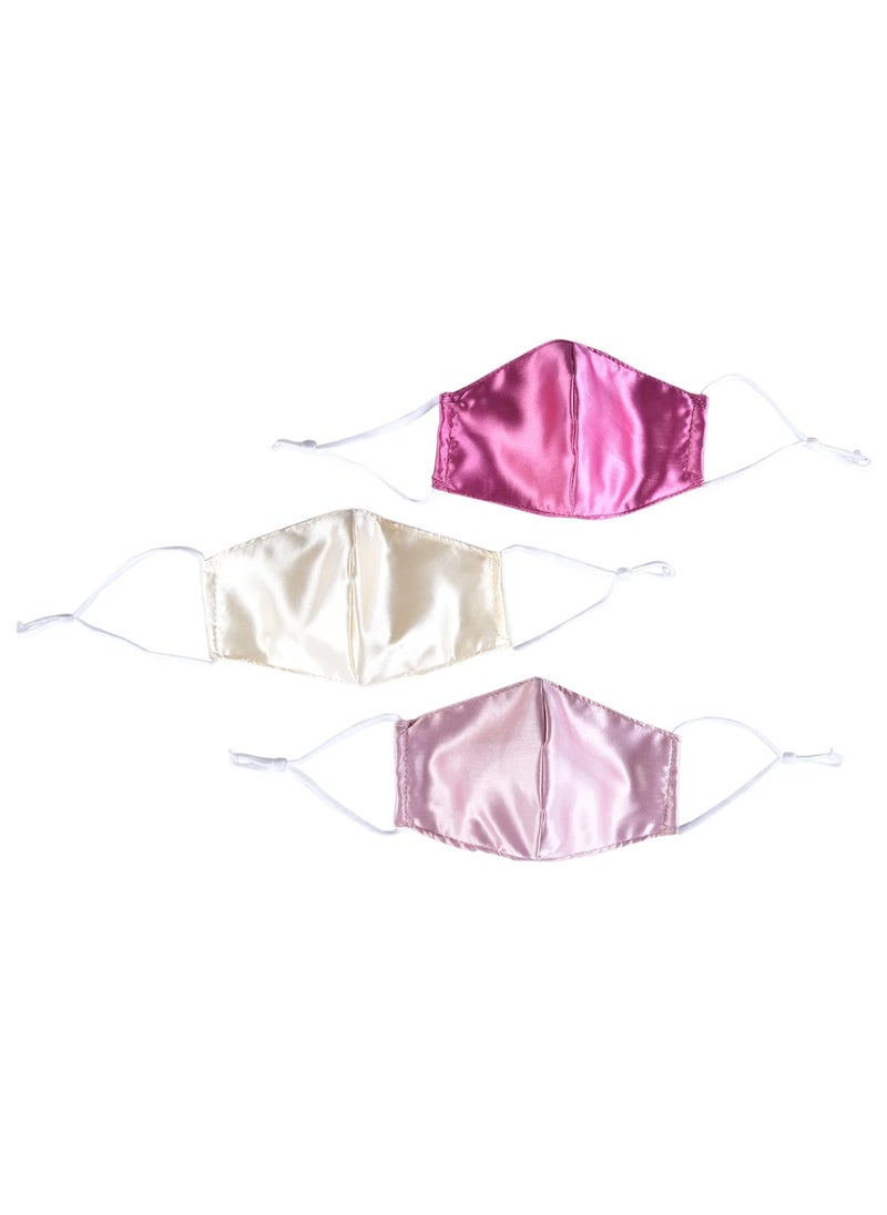 NNR NNR Satin Silk Face Mask With Soft Elastic For Kids Girls Pack Of 3 PcsMulticolor  - Image 2