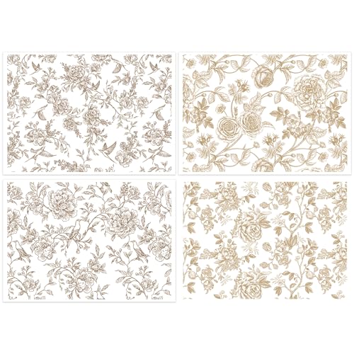 EoBeCy Rub on Transfers for Furniture and Crafts: 4 Pcs Large Chinoiserie Floral Rub on Transfer, Vintage Floral UV DTF Sticker Decals, Furniture Transfers for Wood Tables Walls DIY Home Decor(8.3×12-in) - Image 1