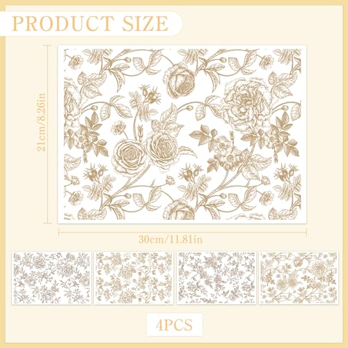EoBeCy Rub on Transfers for Furniture and Crafts: 4 Pcs Large Chinoiserie Floral Rub on Transfer, Vintage Floral UV DTF Sticker Decals, Furniture Transfers for Wood Tables Walls DIY Home Decor(8.3×12-in) - Image 4