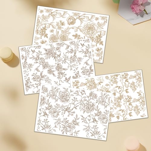 EoBeCy Rub on Transfers for Furniture and Crafts: 4 Pcs Large Chinoiserie Floral Rub on Transfer, Vintage Floral UV DTF Sticker Decals, Furniture Transfers for Wood Tables Walls DIY Home Decor(8.3×12-in) - Image 5
