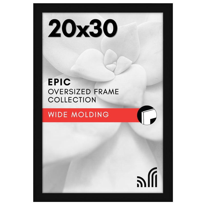 Americanflat 20x30 Poster Frame with Polished Plexiglass - Black Picture Frame - Wide Photo Frames Made of Engineered Wood for Vertical or Horizontal Wall Display - Epic Collection - Black - Image 1