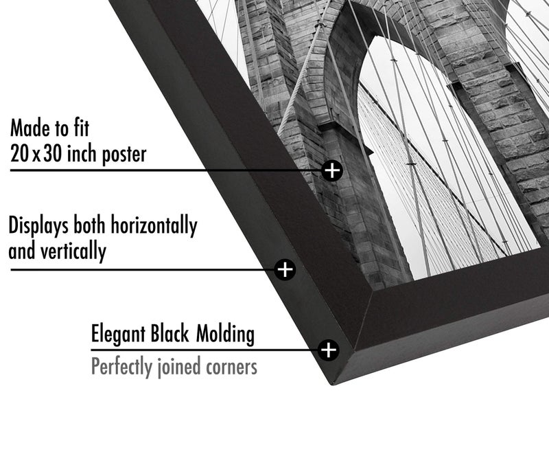 Americanflat 20x30 Poster Frame with Polished Plexiglass - Black Picture Frame - Wide Photo Frames Made of Engineered Wood for Vertical or Horizontal Wall Display - Epic Collection - Black - Image 3