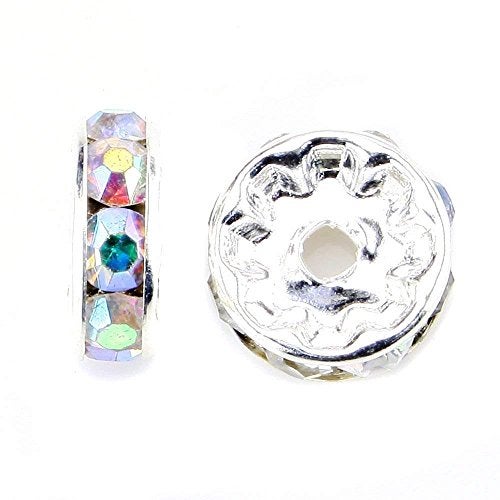 Allb 100Pcs Rondelle Spacer Beads 10mm Silver Plated Czech Crystal Rhinestone for Jewelry Making Loose Beads for Bracelets - Image 2