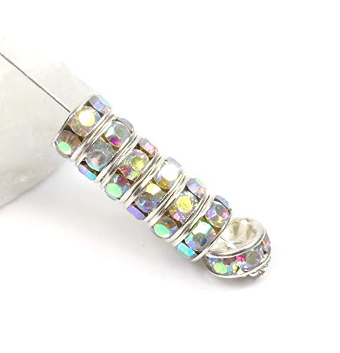 Allb 100Pcs Rondelle Spacer Beads 10mm Silver Plated Czech Crystal Rhinestone for Jewelry Making Loose Beads for Bracelets - Image 3