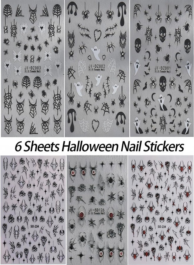 BYJKYEN Spider Ghost Nail Stickers for Nail Art, Halloween Cute Spider Web Crystal Diamond Spider Design Nail Decals 3D Self-Adhesive Halloween Nail Art Stickers Holiday Nail Decoration for Women 6Sheets - Image 2
