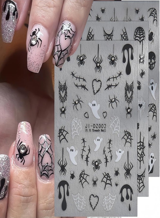 BYJKYEN Spider Ghost Nail Stickers for Nail Art, Halloween Cute Spider Web Crystal Diamond Spider Design Nail Decals 3D Self-Adhesive Halloween Nail Art Stickers Holiday Nail Decoration for Women 6Sheets - Image 3
