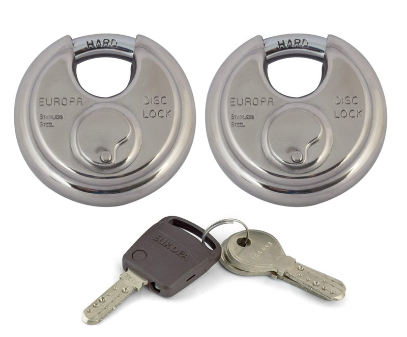 Europa Stainless Steel Disc Padlock Twin Pack (P370SSTW) | Heavy Duty Anti-Cut Security Locks with Keys | Durable Corrosion-Resistant Lock for Gates, Shutters, Lockers, Storage & Outdoor Use - Image 1
