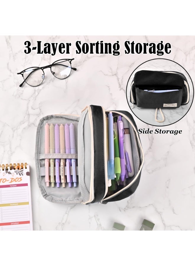 LODROC Multi-Layer Functional Pencil Case with Hemp Rope, 4 Compartments Multipurpose Portable Stationery Organizer, Cute Design School Pencil Bag for Teens, Ideal for School Office Supplies Storage - Image 3