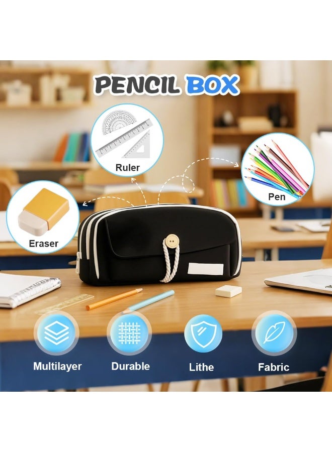 LODROC Multi-Layer Functional Pencil Case with Hemp Rope, 4 Compartments Multipurpose Portable Stationery Organizer, Cute Design School Pencil Bag for Teens, Ideal for School Office Supplies Storage - Image 5
