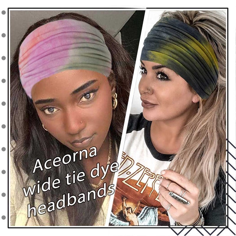 Aceorna Wide Headbands Stretch Turban Knotted Hairbands Elastic Yoga Workout Sweatband Running Sport Head Scarf Large African Head Wraps for Women 4 Pcs (Set A) - Image 4