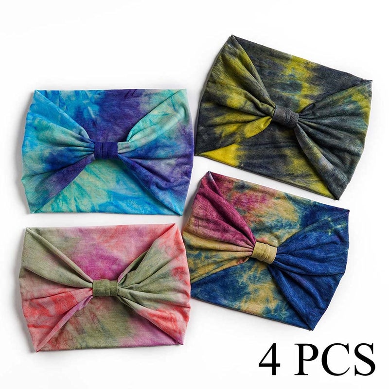 Aceorna Wide Headbands Stretch Turban Knotted Hairbands Elastic Yoga Workout Sweatband Running Sport Head Scarf Large African Head Wraps for Women 4 Pcs (Set A) - Image 2