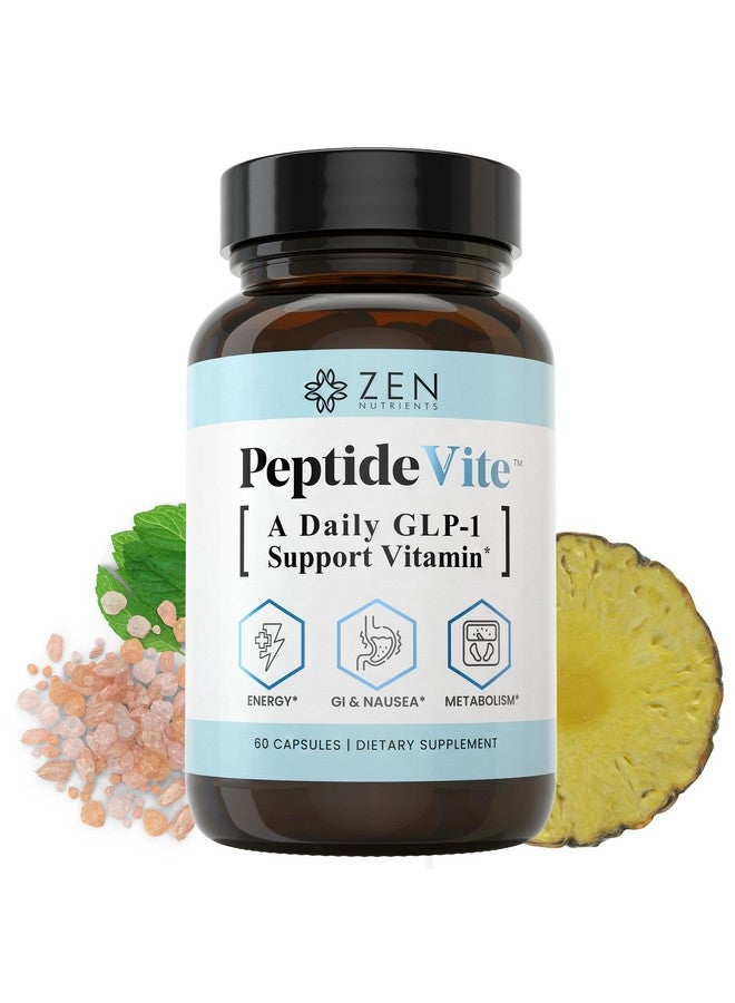 Zen Nutrients PeptideVite GLP-1 Support Vitamin for Gut Health with Probiotics, Bromelain, Chromium Picolinate & Organic Ginger (60 Capsules) - Image 1