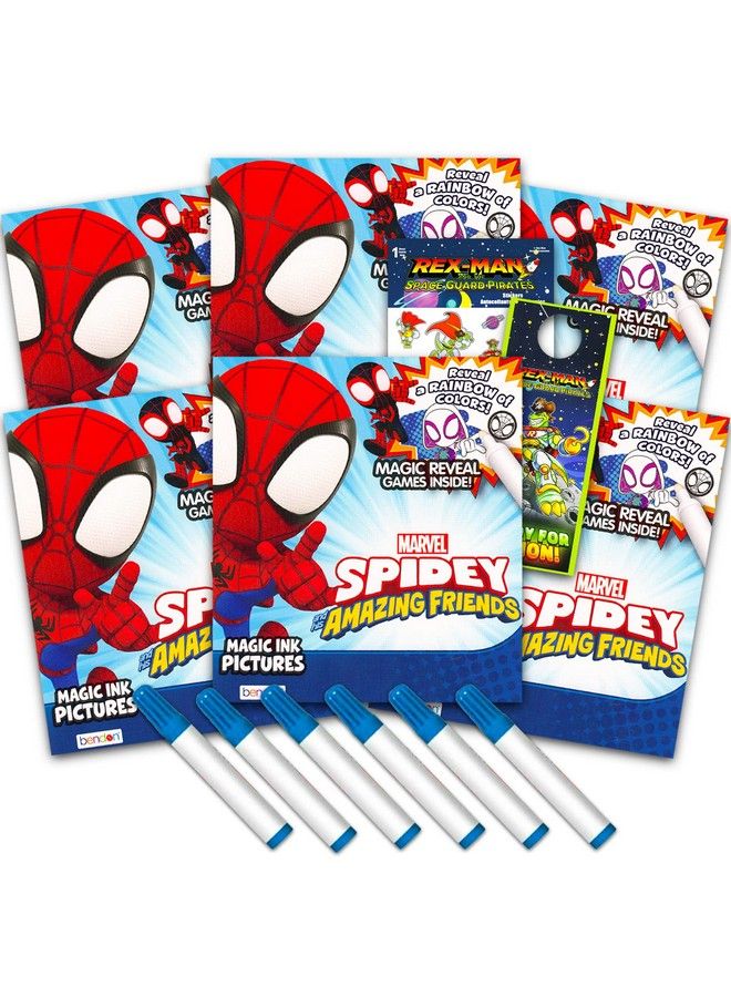 Bendon Spidey And His Amazing Friends Imagine Ink Coloring Book Set For Kids 6 Pack Nomess Magic Ink Coloring Books Featuring Spiderman With Rexman Stickers And Door Hanger (Spidey Party Favors Bundle) - Image 2
