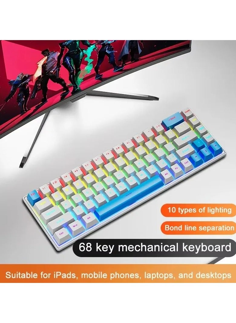 AROAQ K68 Wired Mechanical Gaming and Office Keyboard with 10 Colorful LED Lighting Modes Compatible with Windows and Apple iOS - Image 1