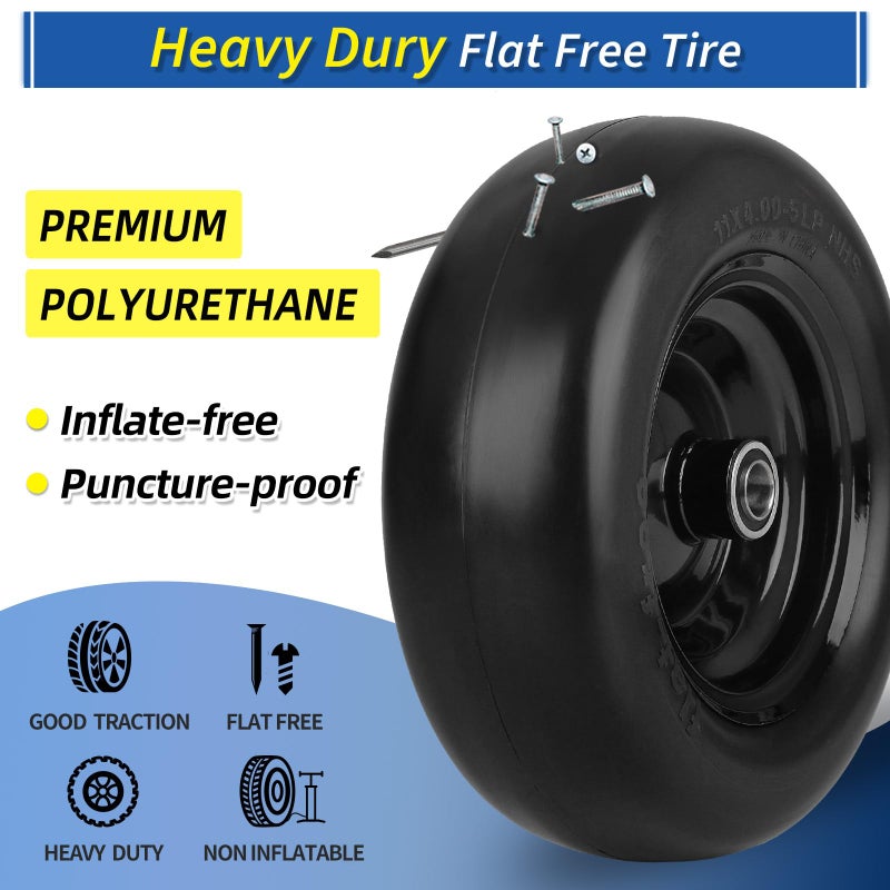 GICOOL 11x4.00-5â€ Flat Free Lawn Mower Tire and Wheel with Bearing Bore 3/4" or 5/8", 3.4"-4"-4.5"-5" Centered Hub, Smooth Tread Tire for Zero Turn Mowers, 2 Pack - Image 5