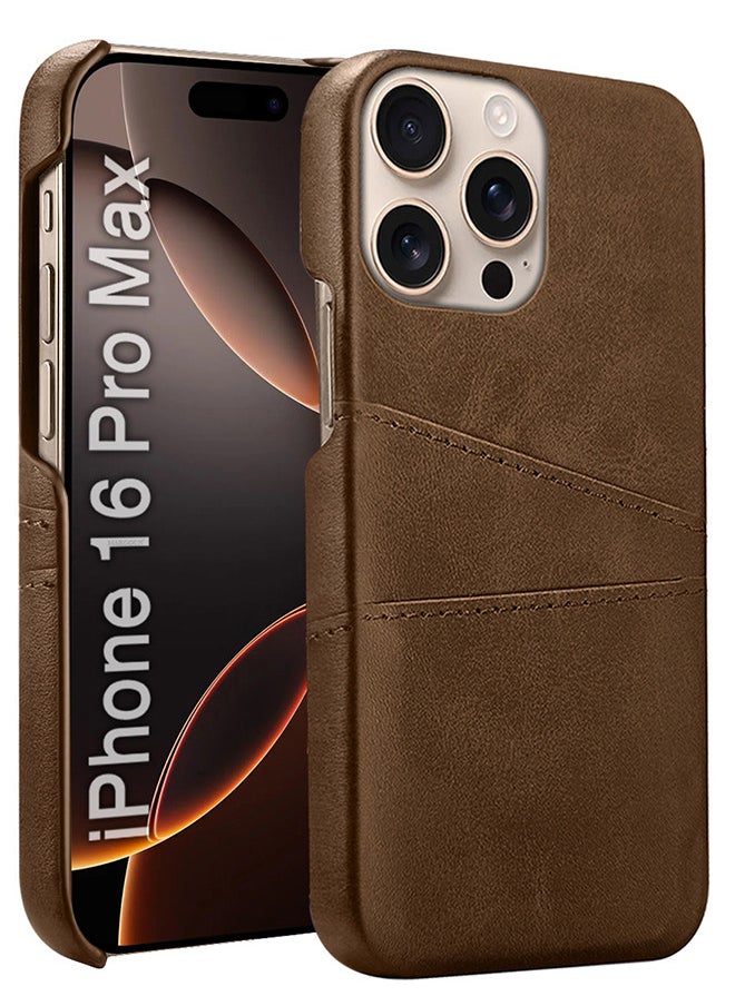CATANES iPhone 16 Pro Max Case Cover Leather with Card Holder for Men Women Phone Case - Brown  - Image 1